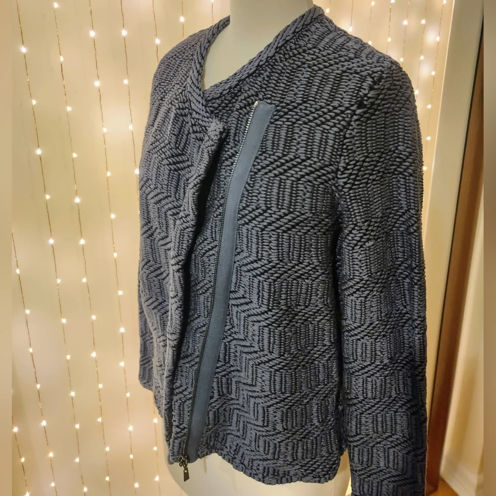 EUC Ann Taylor LOFT Maze Chunky Knit Moto Jacket in Blue Sea - Picture 5 of 12